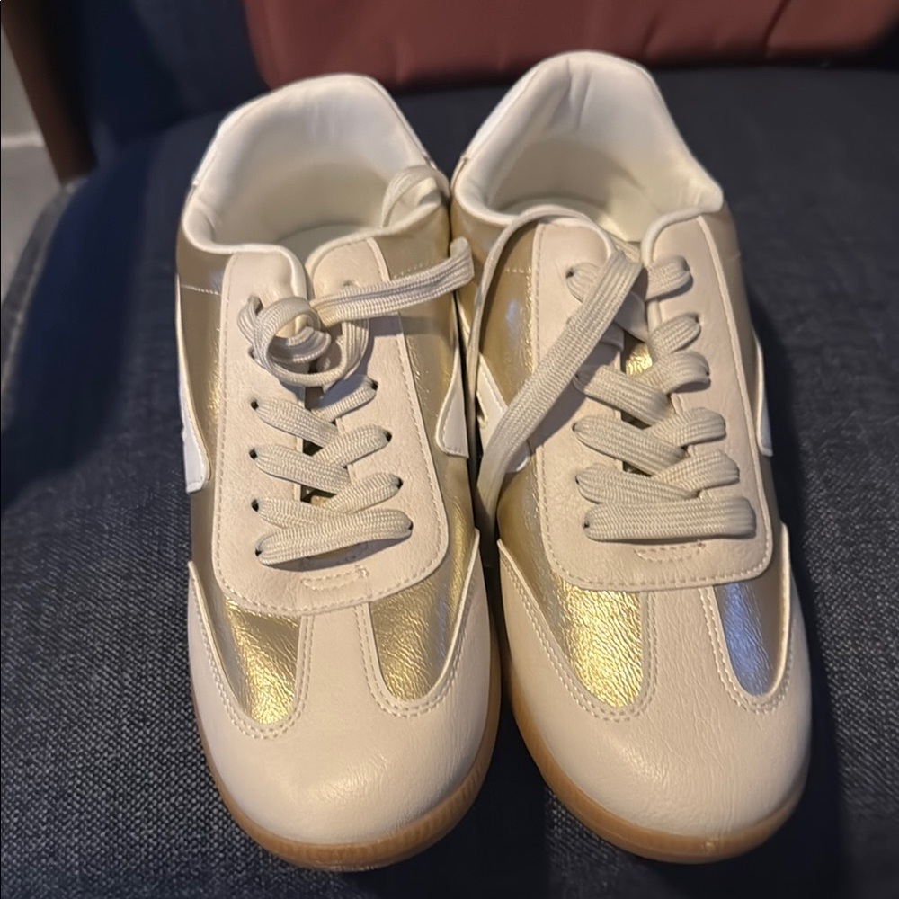 Dolce Vita Cream and Gold Sneakers